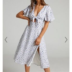 Showpo Wild and Free Mind Floral Blue and White Midi Dress